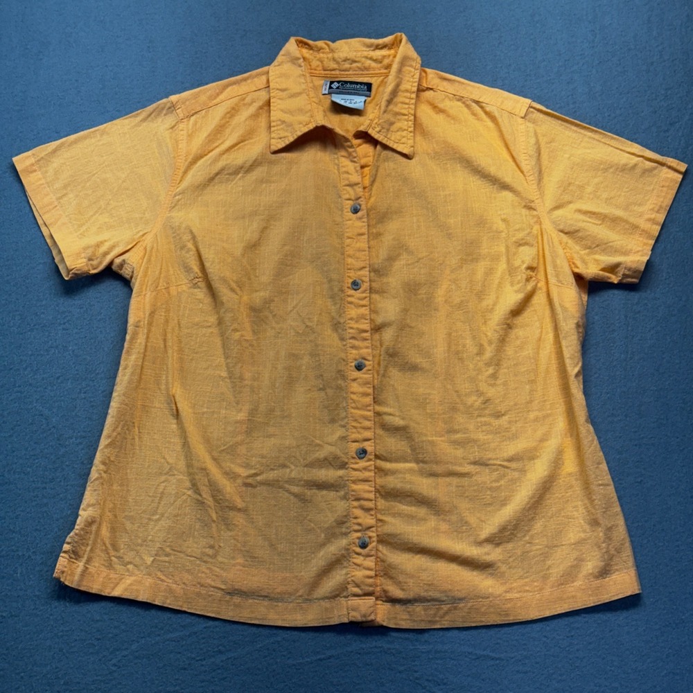 Columbia XCO Women XL Orange Short Sleeve Button Up Cotton Textured Shirt